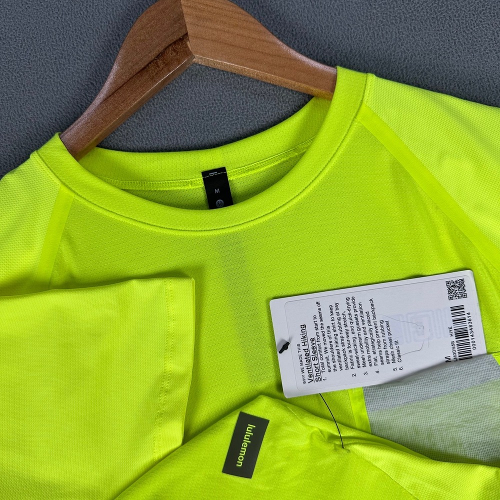 Lululemon Shirt Mens Medium Neon Yellow Highlighter Hi Vis Ventilated Hiking